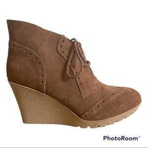 MIA Raphaella Rust Suede Wedge Bootie 7.5